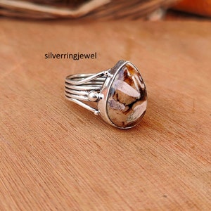 Statement ring brecciated mookaiet: 925 sterlingzilveren band (13 x 18 mm)