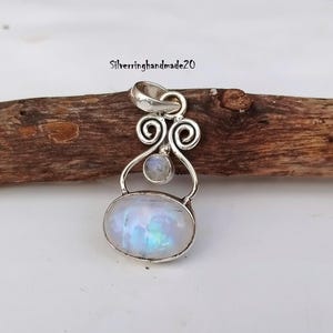 Rainbow Moonstone 925 Sterling Silver Handmade Pendant