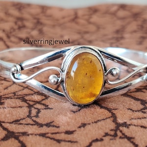 Handmade Amber Bangle: 925 Sterling Silver Indian Jewelry
