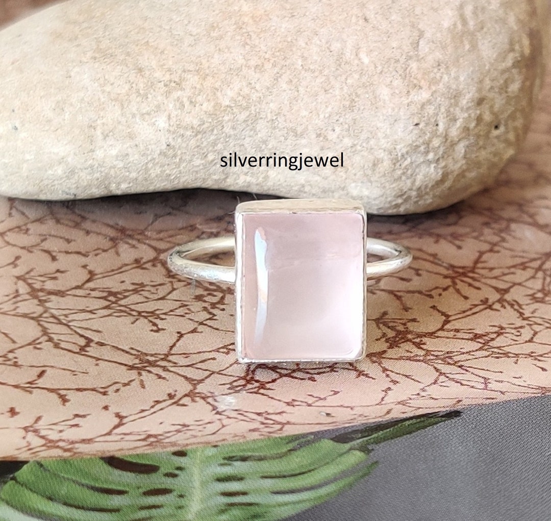 10pc Wholesale Rose Quartz Rings – 925 Silver Plated, Natural Gemstone, Mixed Sizes 6.5-9 - View #2