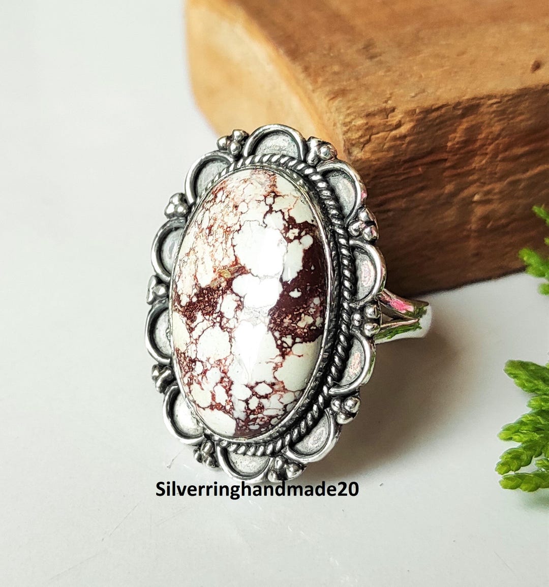 Wild Horse Jasper Gemstone Ring, 925 Sterling Silver, Handmade