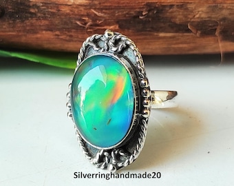 Handmade 925 Sterling Silver Mood Ring, Gemstone Jewelry, Statement Band Ring