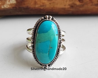 Handmade Mohave Turquoise Ring, 925 Sterling Silver Gemstone, Gifts For Love