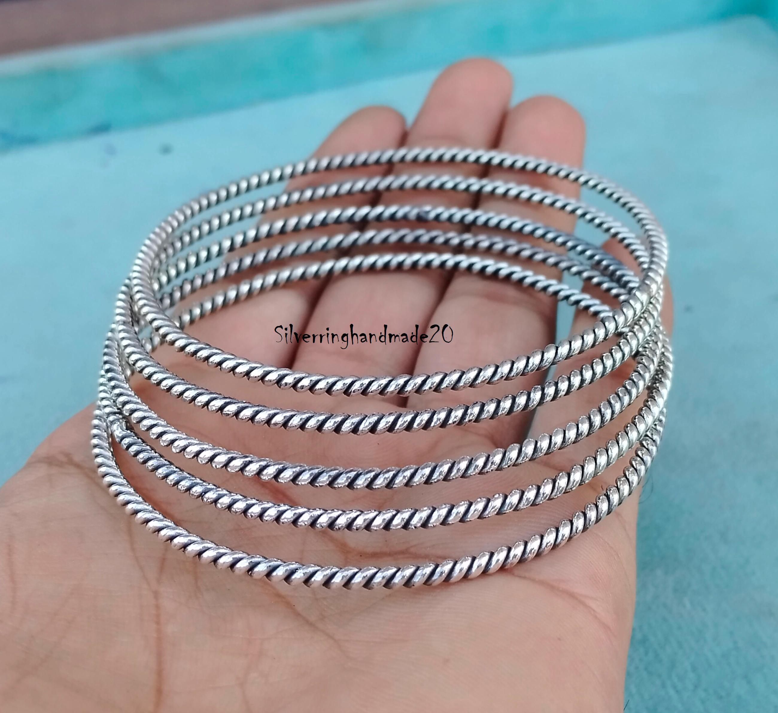Handmade Sterling Silver Bangle Set: Designer Women's Bangles