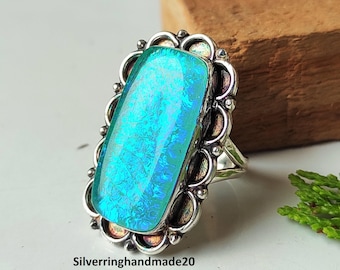 Handmade Blue Triplet Opal Gemstone Ring, 925 Sterling Silver, Large Stone Jewelry