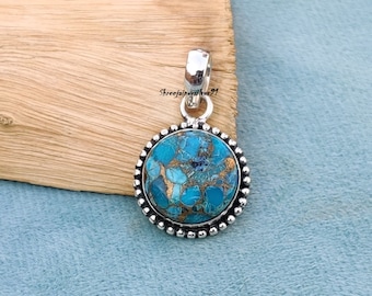 Handmade Sterling Silver Blue Copper Turquoise Pendant