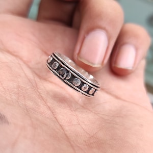 Handmade Sterling Silver Moon Phase Ring - Boho Statement Band