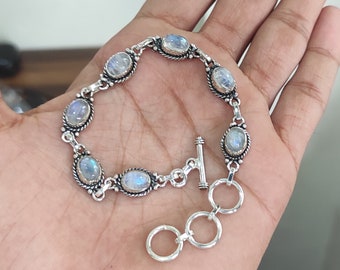 Handmade Moonstone Bracelet: 925 Sterling Silver Adjustable Gemstone Bracelet