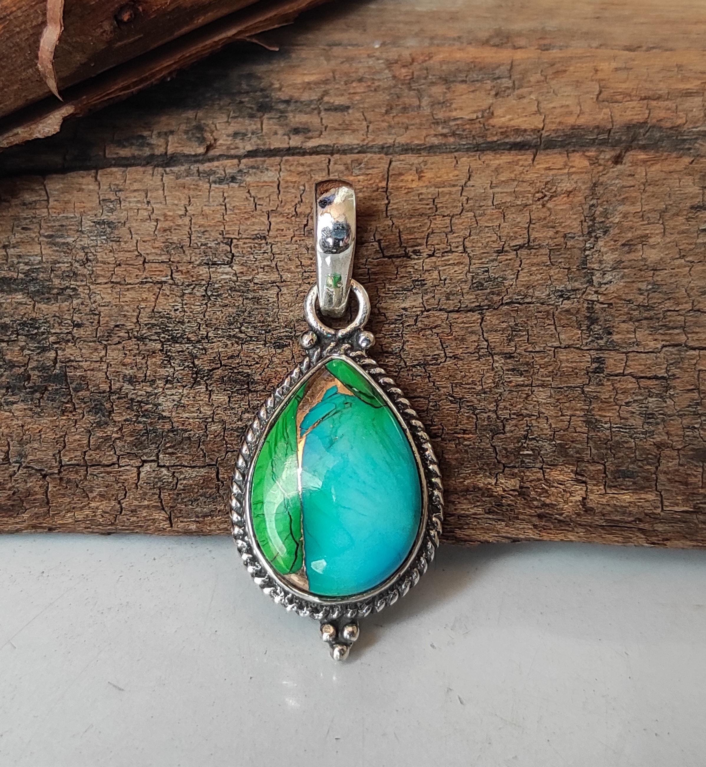 【本物】turquoise stone ネックレスチャーム　silver925 Green Dahlia Turquoise Pendant: Handmade Sterling Silver Gemstone