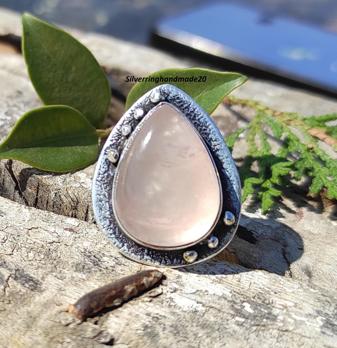 Collana fatta a mano in quarzo rosa, catena in argento sterling 925, stile vintage - Italia Collana fatta a mano in quarzo rosa, catena in argento sterling 925, stile vintage - Italia