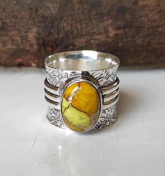 Honey Rose Dahlia Turquoise Ring: Handmade 925 Sterling Silver