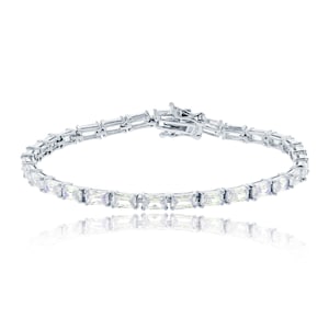 Sterling Silver Rhodium Baguette Cubic Zirconia Tennis Bracelet