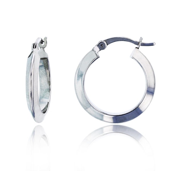 Sterling Silver Polished Knife Edge Hoop Earrings for Women | 3x20mm Hoop Earrings | Secure Snap Bar Closure | Shiny Classic Earrings
