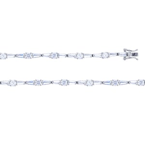 Sterling Silver Tap Baguette & Round Cut Cubic Zirconia Tennis Bracelet