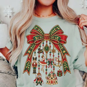 Nutcracker Christmas Charm Bow PNG, Christmas Nutcracker Ballet PNG, Vintage Holiday Sublimation,  Xmas Coquette Shirt Design