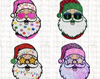 Santa Claus PNG bundle, Sparkly Santa png, Pink Santa png, Christmas Glitter png, Santa Shirt png, Faux Glitter png, Santa Sunglasses png
