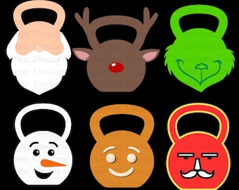 クリスマスワークアウト SVG PNG バンドル、サンタフィットネス、クリスマスジム SVG、ケトルベル SVG、ホリデーフィットネス SVG、面白いジム SVG、クロスフィットシャツ SVG、
