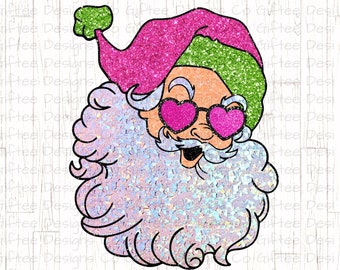 Santa with Sunglasses PNG, Groovy Santa png, Sparkly Christmas png, Retro Pink Santa Christmas, Cheerful Santa, Xmas Shirt png,