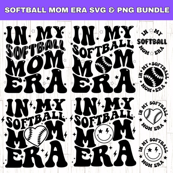 Dans mon softball maman époque SVG PNG Bundle, maman softball SVG, softball maman chemise svg, svg de l'époque des mamans, amateur de softball Svg, svg maman de softball rétro,
