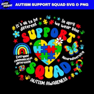 Autism Support Squad SVG PNG, Autism Awareness Shirt Design, Autism Teacher PNG, Neurodiversity Puzzle Heart, Autism Acceptance Month, image 1