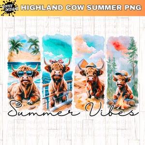 Vaca de las Tierras Altas de verano PNG, Vibras de verano PNG, Pincelada PNG, Camisa de vaca de las Tierras Altas PNG, Playa PNG, Crucero PNG, Camping PNG, Camisa de vacaciones PNG,
