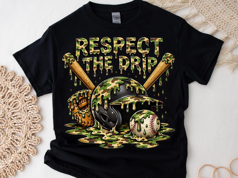 Camo Baseball Drip PNG, Respect the Drip Shirt Design, Game Day ...