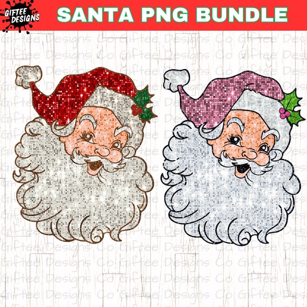 Retro Santa Clause PNG Bundle, Faux Sequin png, Christmas PNG, Retro Design, Pink Santa png, Glitter Christmas Png, Sparkly Santa png,