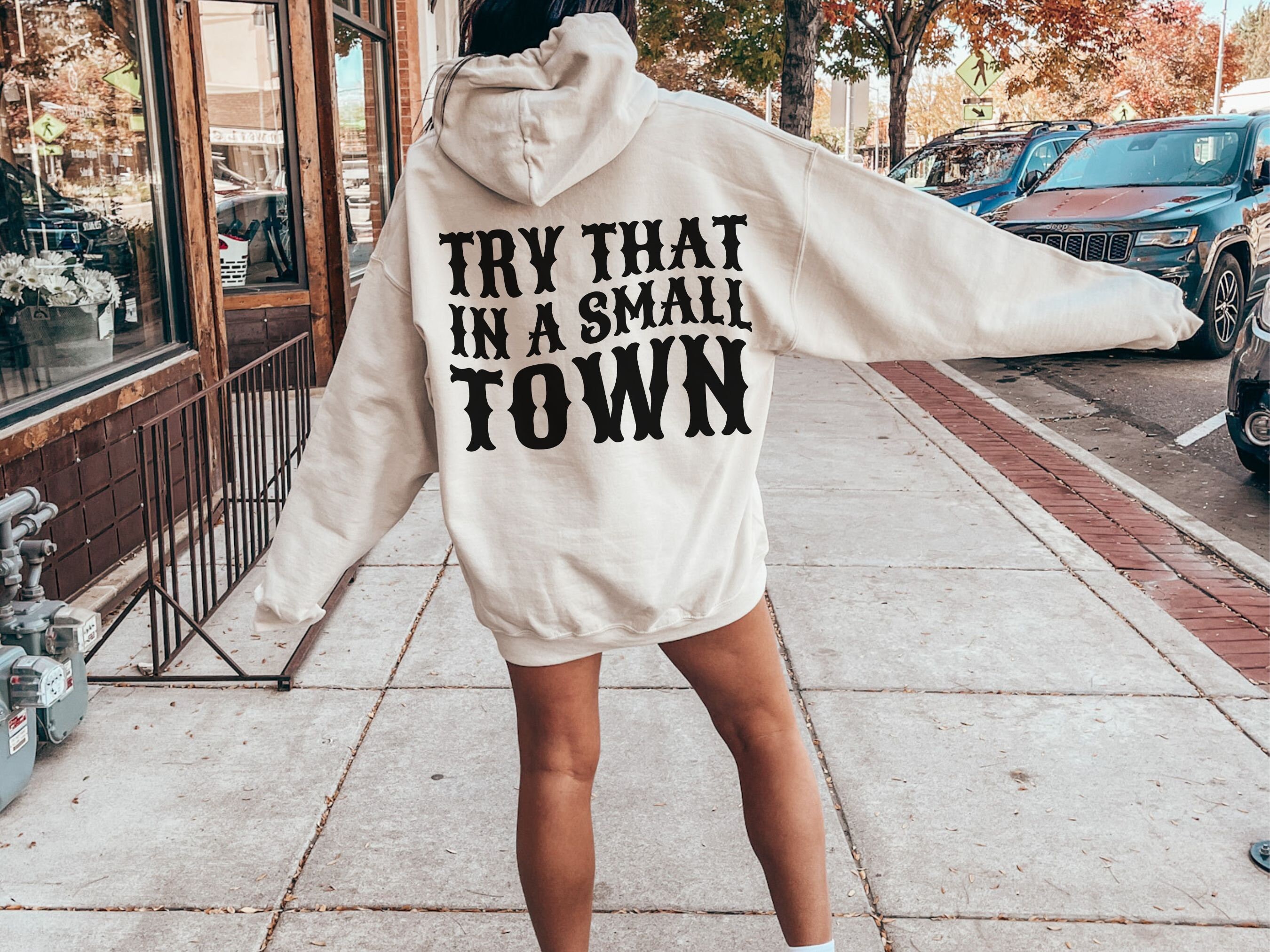 Pingyongchang Women's 'Try That In A Small Town' Country Music Sweatshirt - Patriotic USA Flag & Skull Graphic, Black
