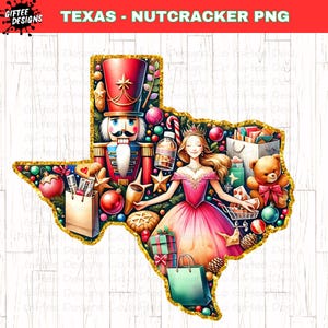 Quebra-nozes de Natal do Texas PNG, Mercado de quebra-nozes png, Camisa de quebra-nozes png, Bailarina png, Compras png, Texas png, Shopaholic png, Glitter