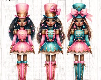 Black Female Nutcracker PNG, African American Christmas png, Black Christmas png, Pink Nutcracker png, Coquette Bow png, Melanin png,