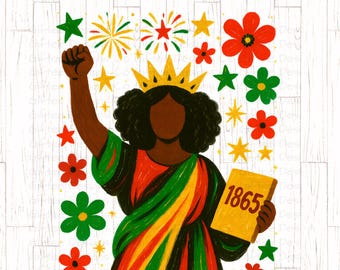 African American Statue of Liberty PNG, Juneteenth PNG, Black Woman png, 1865 PNG, Black History png, Boho floral png, Freedom png,