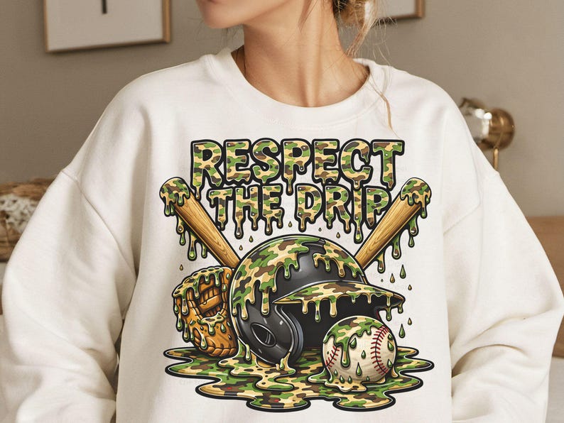 Camo Baseball Drip PNG, Respect the Drip Shirt Design, Game Day ...