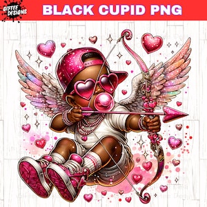 Black Cupid Blowing Bubble PNG, Black Valentines png, African American Valentines png, Hip Hop png, Love Heart png, Pink Valentines png,