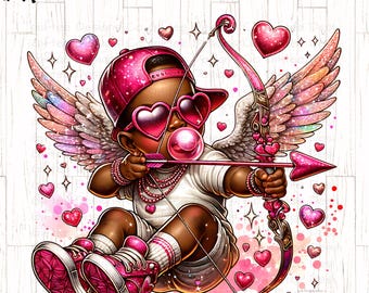 Black Cupid Blowing Bubble PNG, Black Valentines png, African American Valentines png, Hip Hop png, Love Heart png, Pink Valentines png,