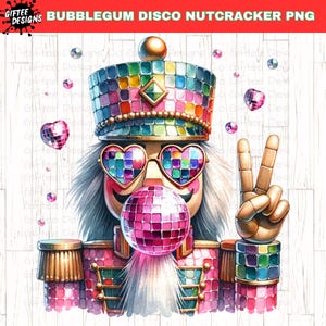 Quebra-nozes rosa soprando bola de discoteca bolha PNG, Natal rosa png, Quebra-nozes com óculos de sol, Sublimação de Natal, Sinal de paz Quebra-nozes,