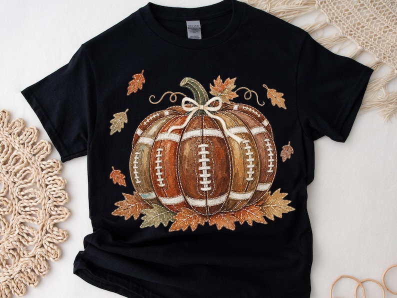 Pumpkin Football PNG, Fall Game Day Shirt Design, Football Season Sublimation Clipart, Autumn Leaves T-shirt Graphic, image 9