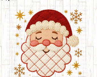 Patchwork Santa png, Cozy Christmas png, Santa Claus png, Faux embroidery png, Retro Christmas png, Santa Design, Cute Santa png,