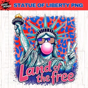Estátua da Liberdade PNG, 4 de julho PNG, Land of the Free png, bandeira americana png, chiclete png, patriótico png, estampa de leopardo png, EUA png,