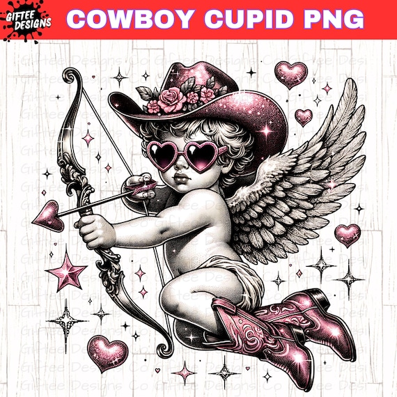 Retro Cupid with Sunglasses PNG, Valentine Shirt png, Pink Cowboy hat and boots, Vintage Cupid, Western Valentine, Love Heart png, Floral,