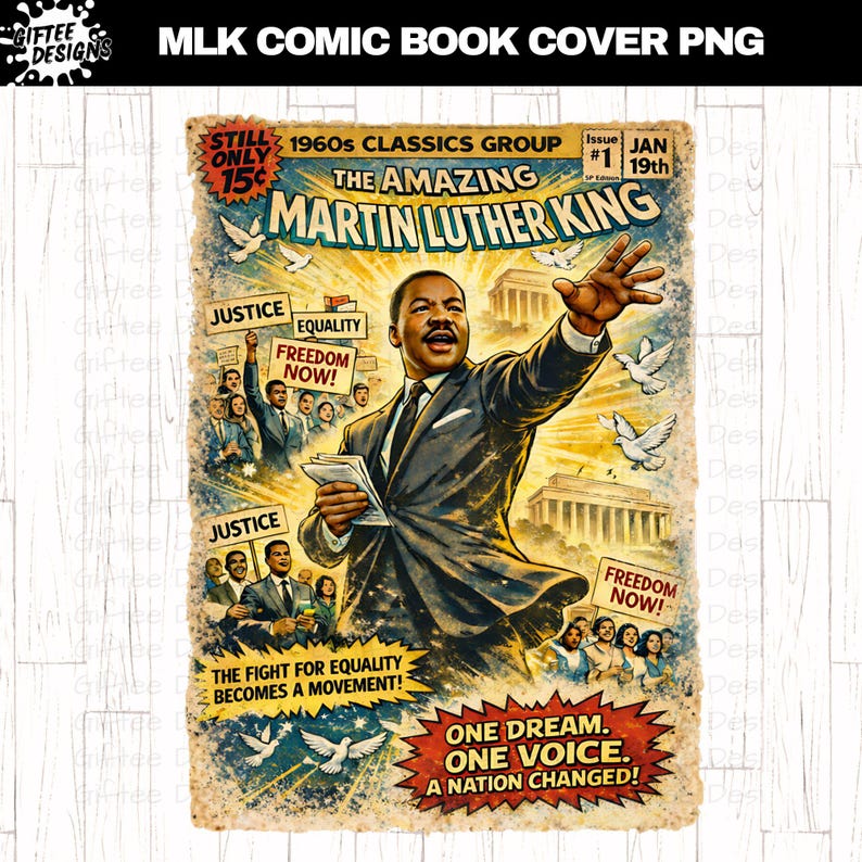 Mlk Comic Style MLK PNG, Martin Luther King Jr Vintage Comic Book Shirt Design, Black ...