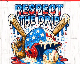 4th of July Baseball Drip PNG, Ice Cream Drip, Respect The Drip, Baseball Mama, American Boy png, Game Day Baseball png, USA Flag png,