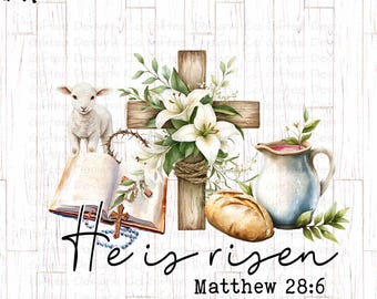 He Is Risen PNG, Christian Easter Png, Jesus Easter png, Bible verse png, Retro Easter png, Vintage Easter png, Cross png, Faith png,
