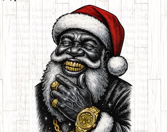 Black Santa With Grillz PNG, African American Christmas, Hip Hop Shirt Design, Xmas Bling, Halftone png