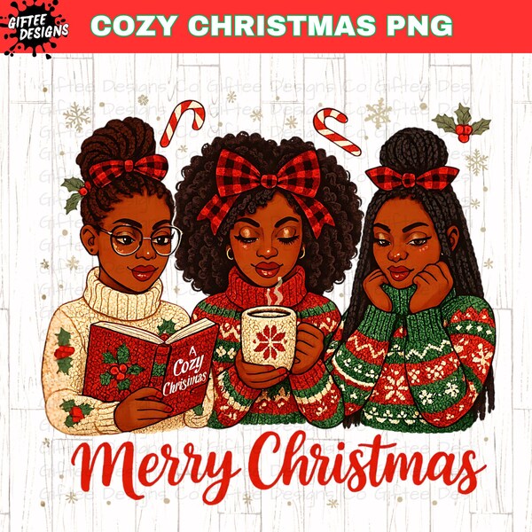 Black Woman Merry Christmas PNG, Cozy African American Christmas Design, Melanin Homebody Club,