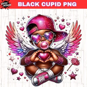 Black Cupid Blowing Bubble PNG, Black Valentines png, African American Valentines png, Black Baby Cupid, Love Heart, Pink Valentines png,