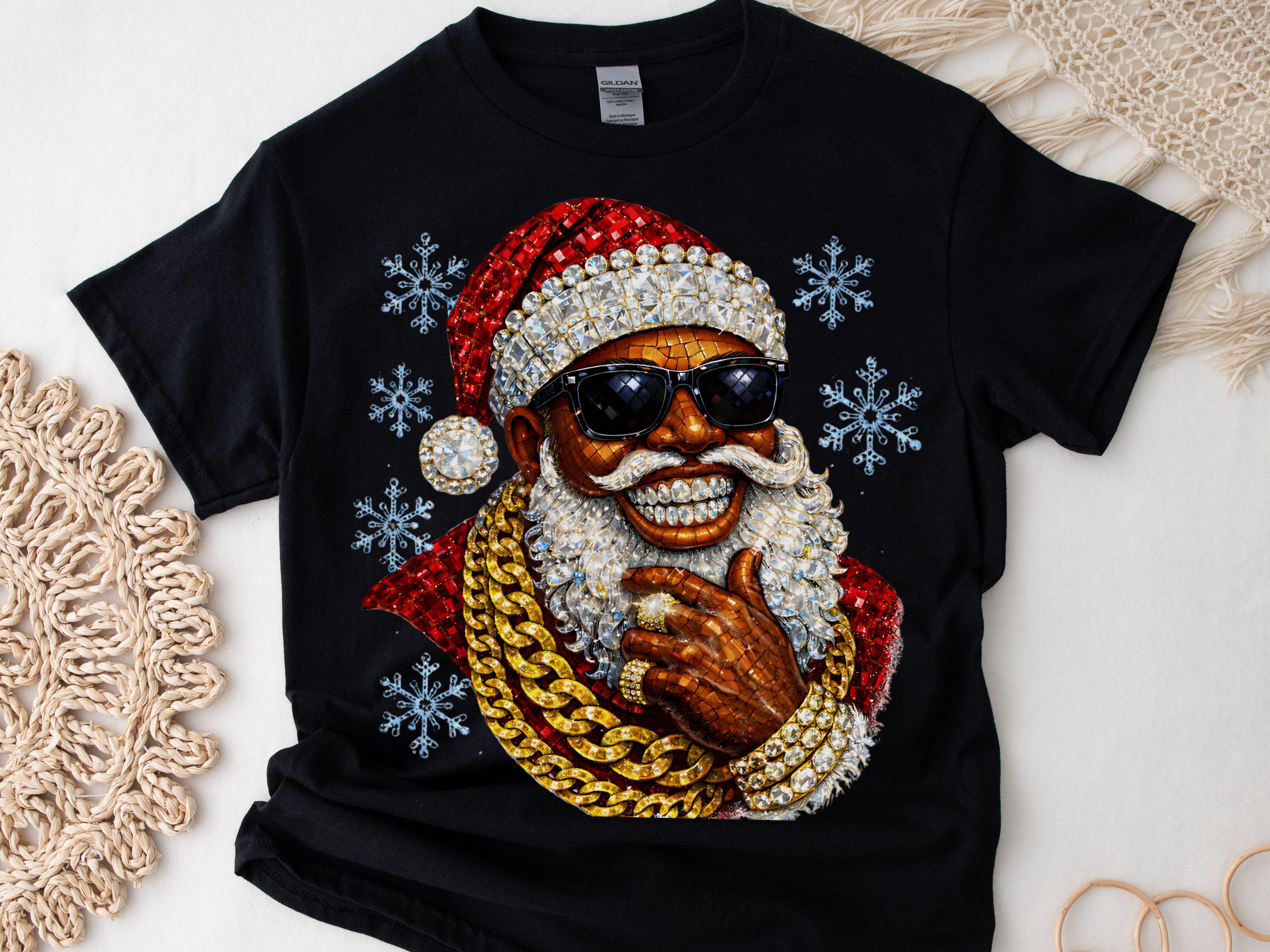 Faux Rhinestone Black Santa With Grillz PNG, Sparkly African 