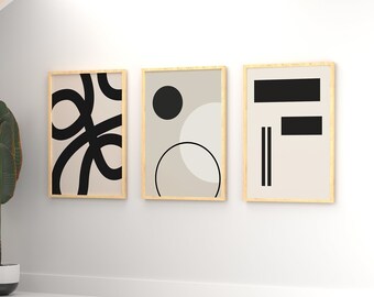 Arte en blanco y negro, arte geométrico de la pared, cartel imprimible, impresiones digitales, cartel minimalista