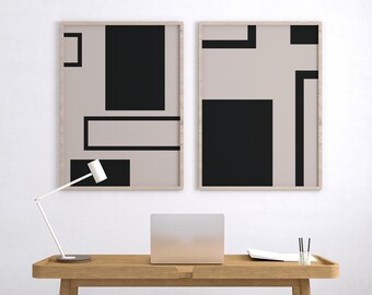 Arte en blanco y negro, arte geométrico de la pared, cartel imprimible, impresiones digitales, cartel minimalista