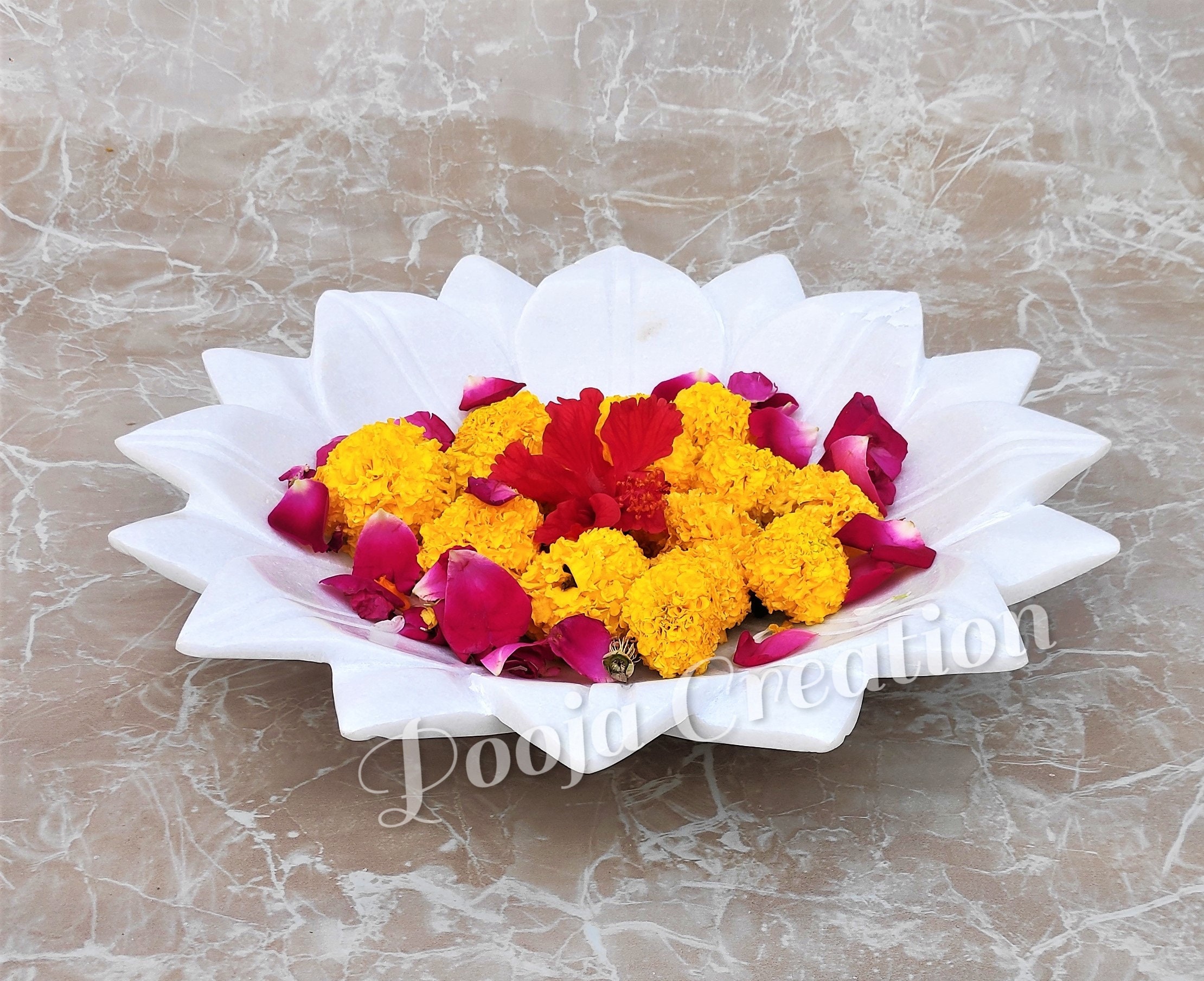 White Marble Lotus Urli in Floral Design in All Sizes Ll White ...