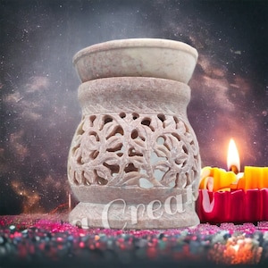 Soapstone Floral Carving Aroma Oil Burner Tea Light Holder Oil  Diffuser&#39;s pair